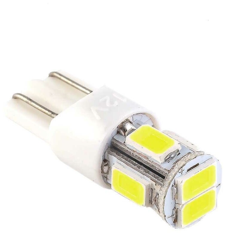 Лампа светодиодная маяк SUPER WHITE 12V W5W 0.9W 12T10-W/6SMD5630