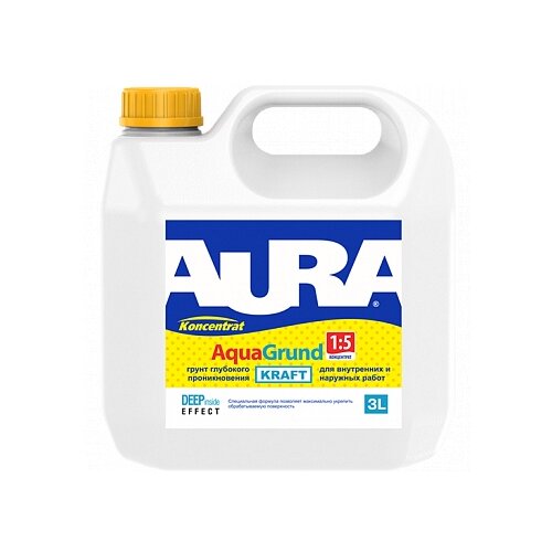 Грунтовка Aura Aqua Grund Kraft концентрат, 3 кг, 3 л, бесцветный грунтовка weber md 16 концентрат 3 2 кг 3 л белый