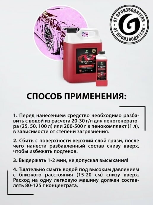 Активная пена/ Автошампунь / Шампунь для мытья автомобиля Active Foam Red, Grass