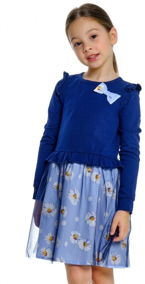 Платье Mini Maxi, хлопок, трикотаж, флористический принт, размер 104, синий