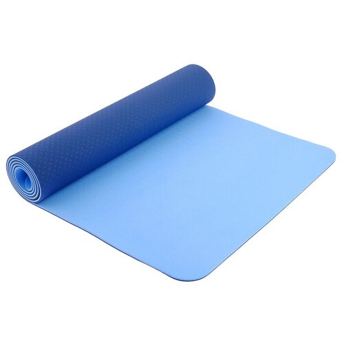 фото Коврик sangh yoga mat двухцветный, 183х61х0.6 см синий однотонный