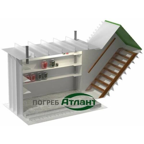 Погреб атлант, модель 3 с боковым входом под углом 45 градусов (1500×1500×2000 мм)