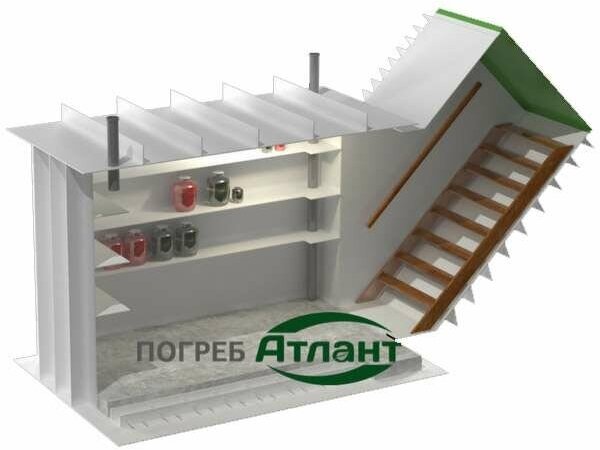 Погреб атлант, модель 3 с боковым входом под углом 45 градусов (1500×1500×2000 мм)