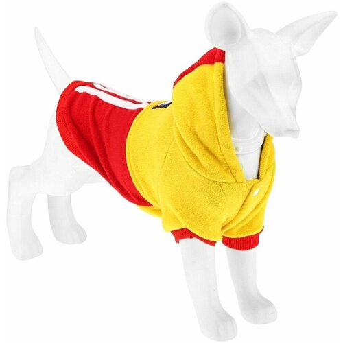 Пэт тойс (Pet toys) Одежда для собаки Толстовка DOG с капюшоном, с принтом, на кнопках р-р M, цвет-желто-красный, флис