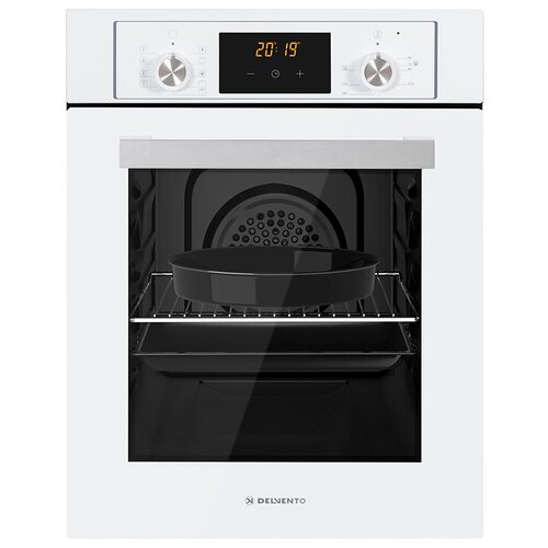 Духовой шкаф электрический встраиваемый 45см белый 9 режимов гриль 3D конвекция DELVENTO V4EW59001 дисплей таймер 90 мин часы двойное стекло LOW-E хром решетка и 2 противня стандартный круглый подсветка гарантия 3 года 33000₽
