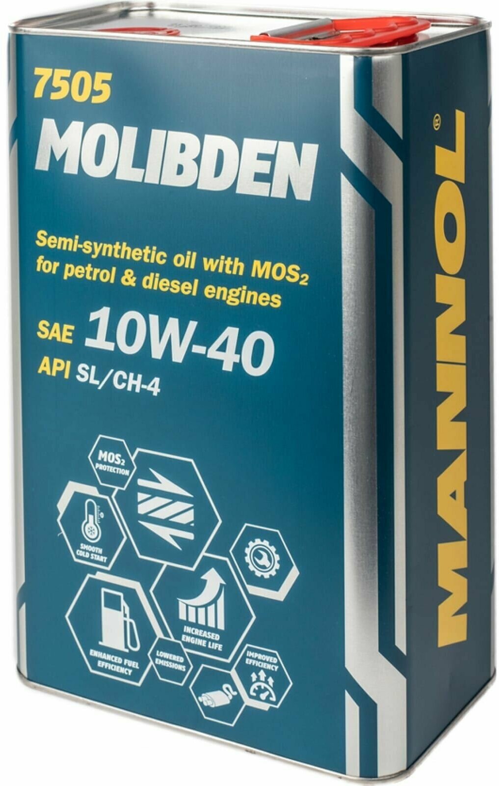 фото MANNOL 7505 масло моторное полусинтетическое универсальное MOLIBDEN 10W40 API SL/CF метал