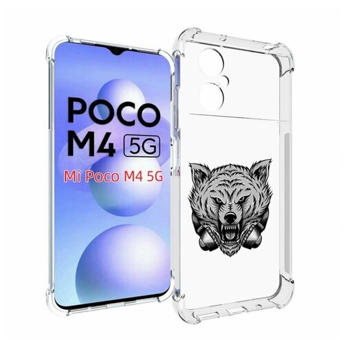 Чехол MyPads Волк-в-наушниках мужской для Xiaomi Poco M4 5G задняя-панель-накладка-бампер