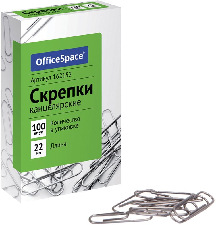 Скрепки 22мм, OfficeSpace, 100шт, карт. упаковка, 10 штук