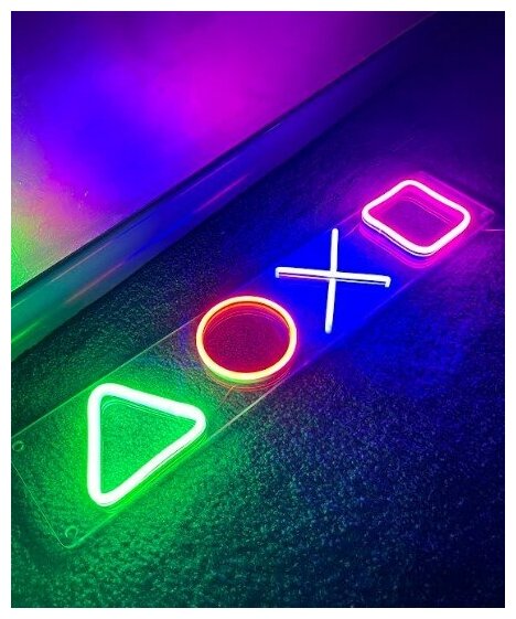 PJ NEON, Интерьерный светодиодный ночник светильник "Playstation" ручной работы, гибкий неон на оргстекле (акриле) , размер 50*10 см. - фотография № 4
