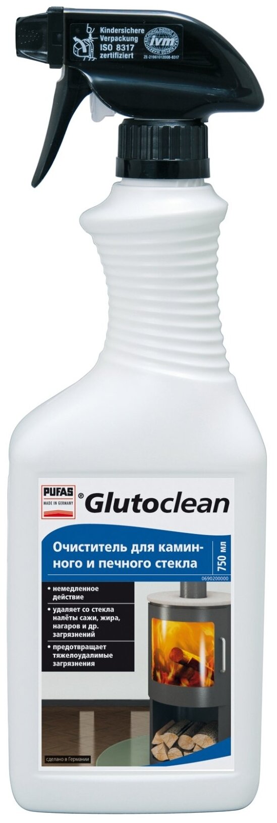 Очиститель для каминного и печного стекла Glutoclean, 750 мл, 840 г - фотография № 1