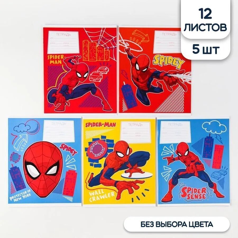 Тетрадь школьная Marvel в клетку, Человек-паук, 12 л, 5 шт