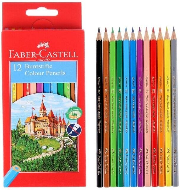FABER-CASTELL Карандаши 12 цветов Faber-Castell ECO "Замок" 1201 7/2.8 мм, шестигранный корпус, без точилки