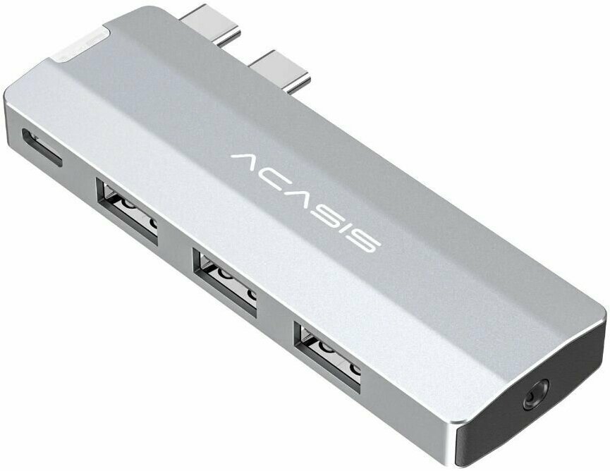 Хаб USB Acasis 5 в 1 для MacBook Pro / Air 2016-2022 1 x Thunderbolt 40 Гбит/с + 3 x USB 3.2 10 Гбит/с + 1 x 3.5 jack - Серебристый (HS-M3UA)