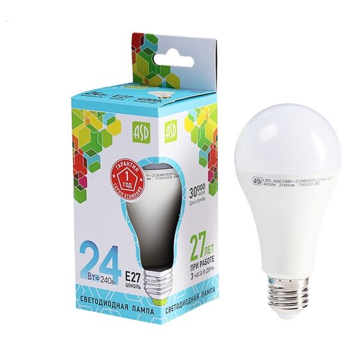 фото Лампа светодиодная asd led-a60-standard, е27, 24 вт, 230 в, 4000 к, 2160 лм 3952972
