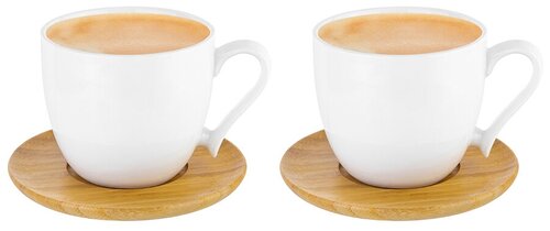 Чашка / кружка 2 шт для капучино и кофе латте 250 мл Elan Gallery Снежинка + деревянная подставка, набор
