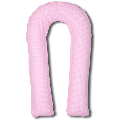 фото Подушка body pillow для беременных u холлофайбер, с наволочкой из хлопка розовый в белый горох