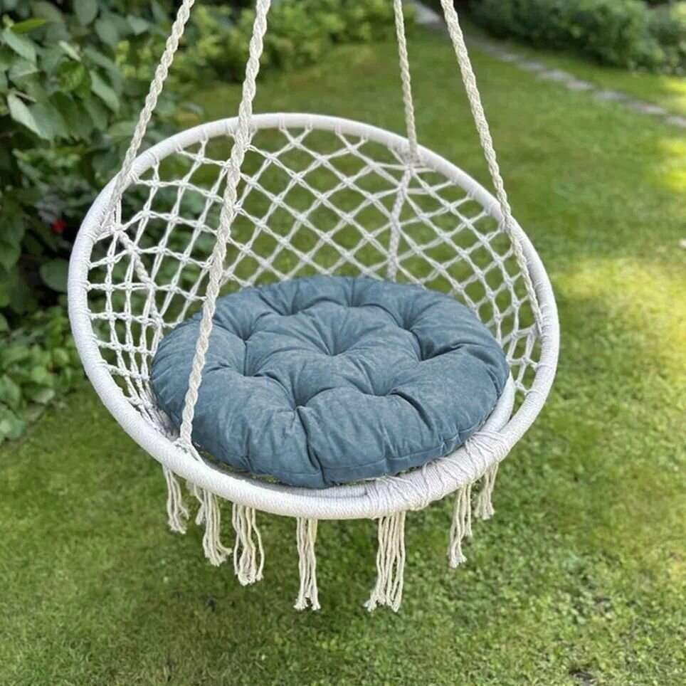 Подушка круглая Тина для подвесного кресла сиденье на качели 60D, голубой - фотография № 1