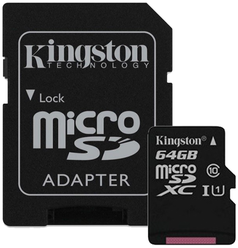 Карта памяти Kingston SDCS 64 GB, чтение: 80 MB/s, запись: 10 MB/s, адаптер на SD