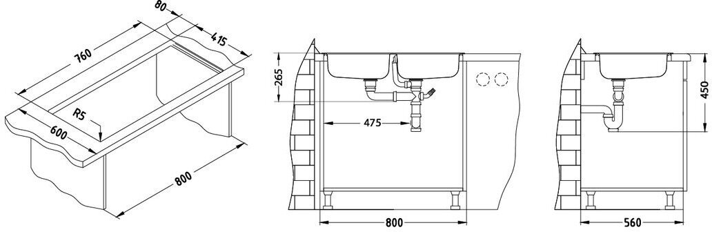 Мойка ALVEUS BASIC 160 LEI-90 780X435 в комплекте с сифоном - фотография № 14