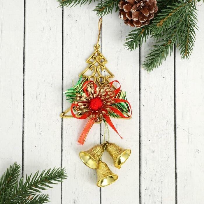 Украшение новогоднее "Колокольчик нарядная ёлка" 8х15 см, красно-золотой