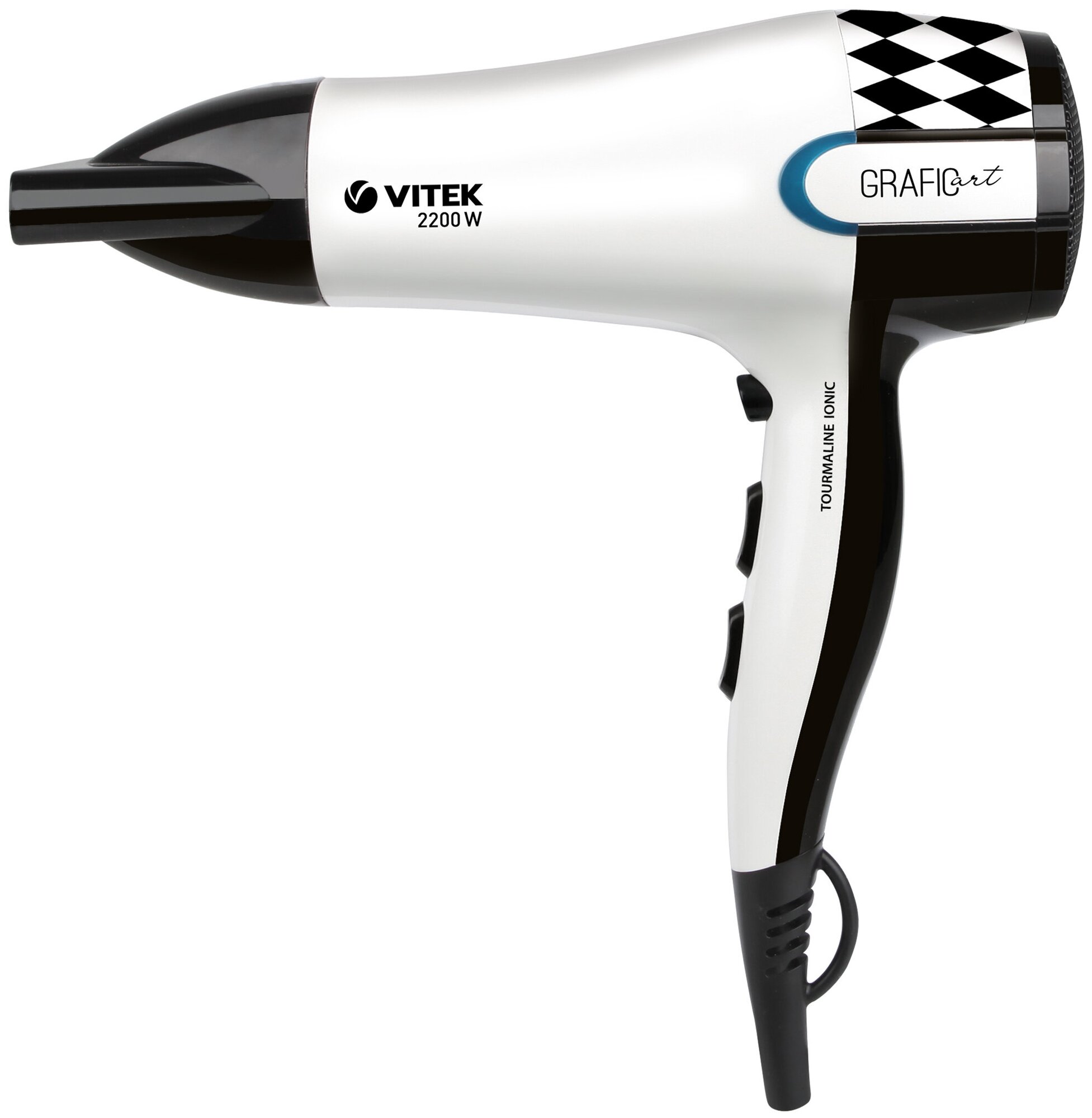 Фен Vitek VT-2299 W, 2200Вт, белый и черный