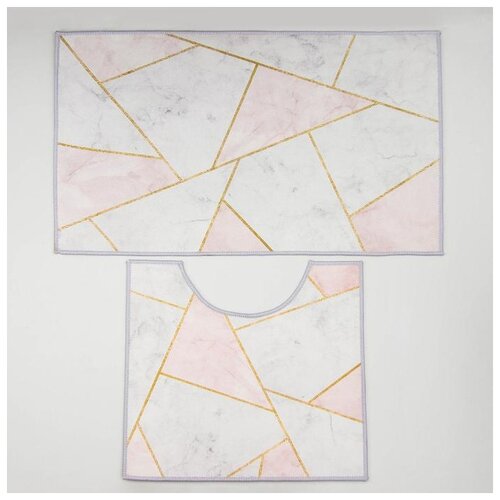 фото Набор ковриков для ванны и туалета 2 шт 50х80, 40х50 см "гео" цвет розово-серый 5411407 доляна