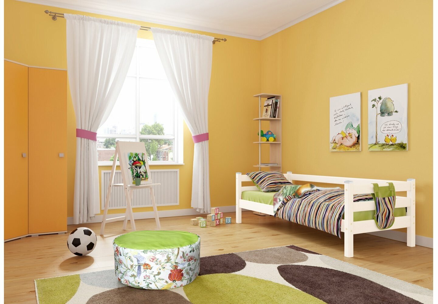 Детская кровать с задней защитой Hoff Соня, 80х190 см, цвет сосна/белый
