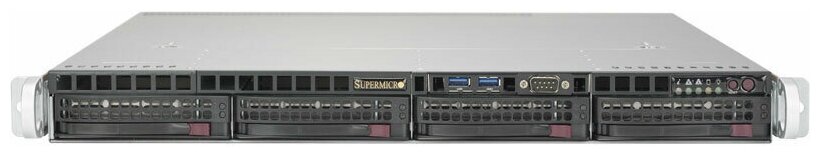 Сервер Supermicro SuperServer 5019S-M без процессора/без ОЗУ/без накопителей/количество отсеков 3.5" hot swap: 4/1 x 350 Вт/LAN 1 Гбит/c