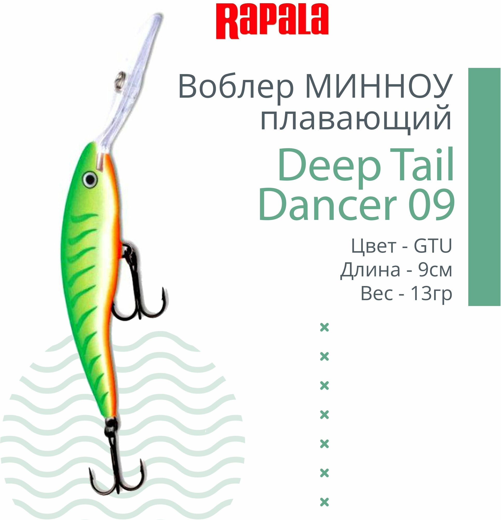 Воблер для рыбалки RAPALA Deep Tail Dancer 09, 9см, 13гр, цвет GTU, плавающий