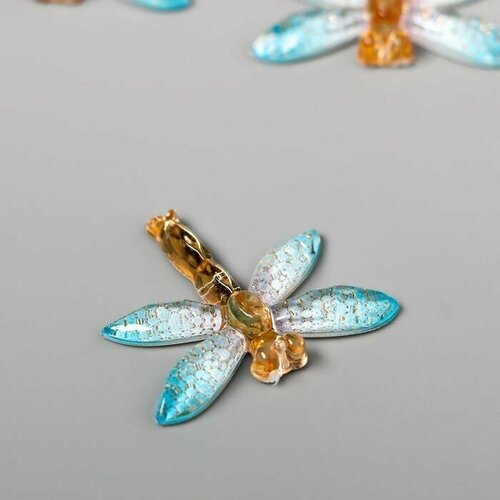 Декор для творчества пластик Стрекоза с голубыми крыльями 2,7х3,2 см, 6 шт.
