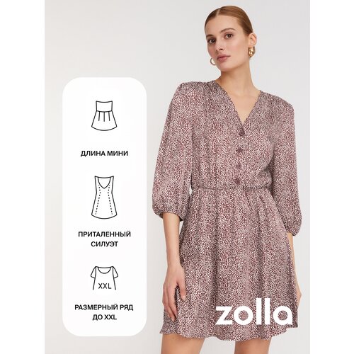 фото Атласное платье с принтом, цвет светло-коричневый кофе, размер l zolla