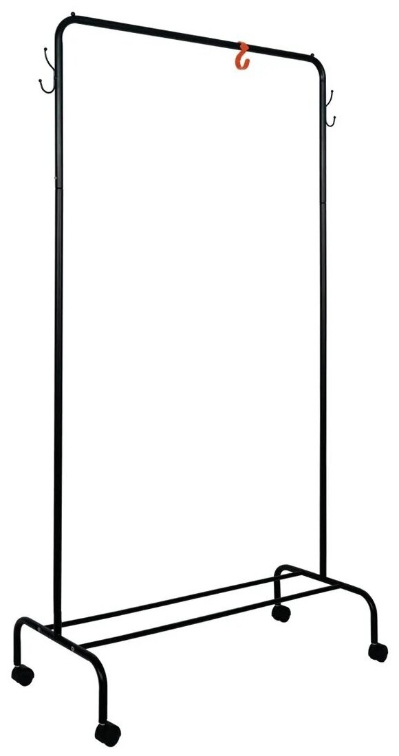 Металлическая гардеробная вешалка напольная рейл для одежды разборная из стали для плечиков с одеждой и крючек для аксессуаров. Цвет черный Ника - фотография № 1
