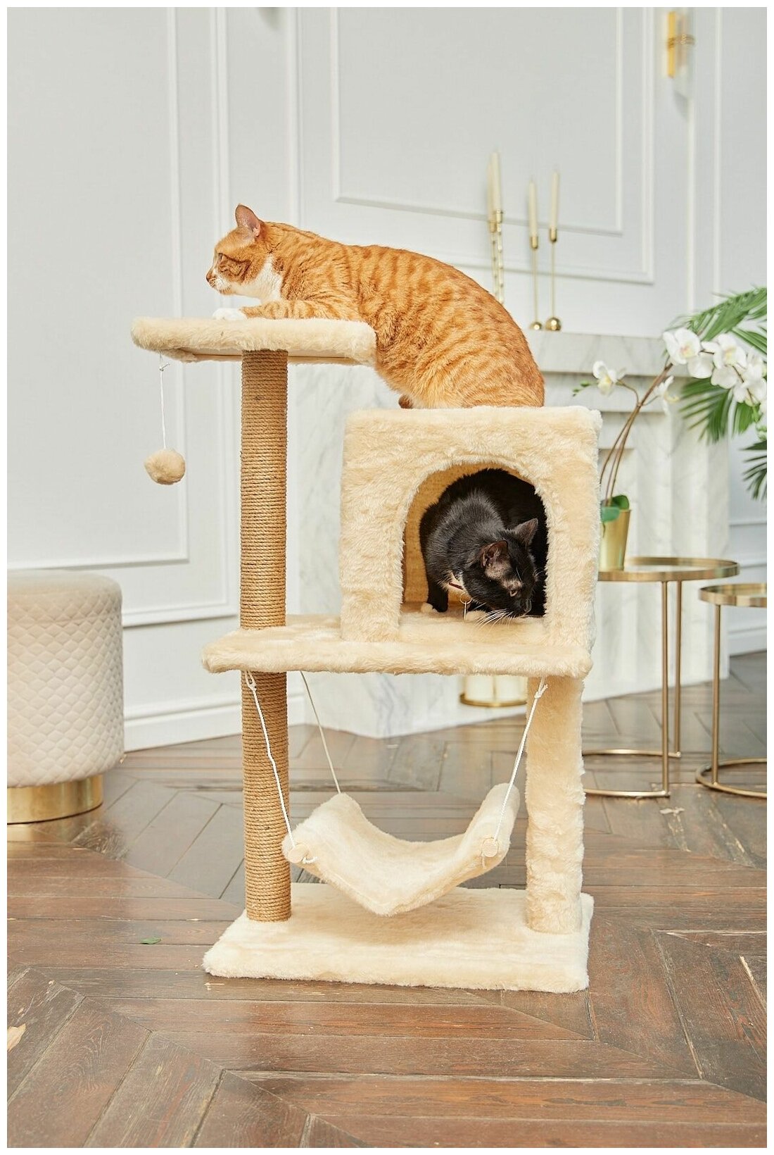 Когтеточка домик для кошки с гамаком бриси 61х36х85 см - фотография № 5