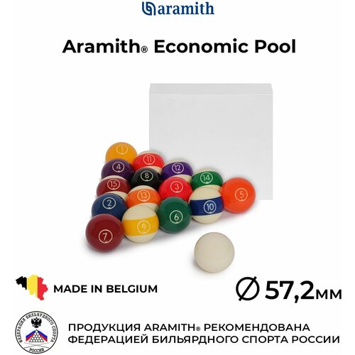 Бильярдные шары 57,2 мм Арамит Экономик для игры в пул / Aramith Economic Pool 57,2 мм белый биток 16 шт.