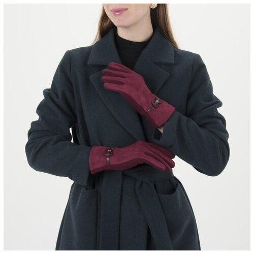 фото Перчатки жен безразмер, 23*1*8, замша/текстиль, ромбы/квадраты, бант, без подклада, бордо 3525976 сима-ленд