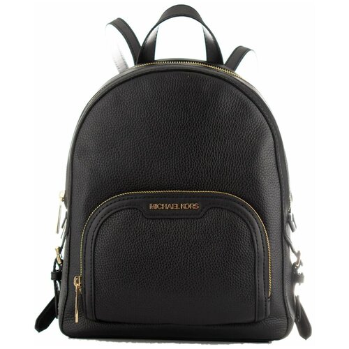 фото Рюкзак michael kors черный кожаный среднего размера с двумя отделениями и золотой фурнитурой jaycee medium zip pocket backpack logo leather black