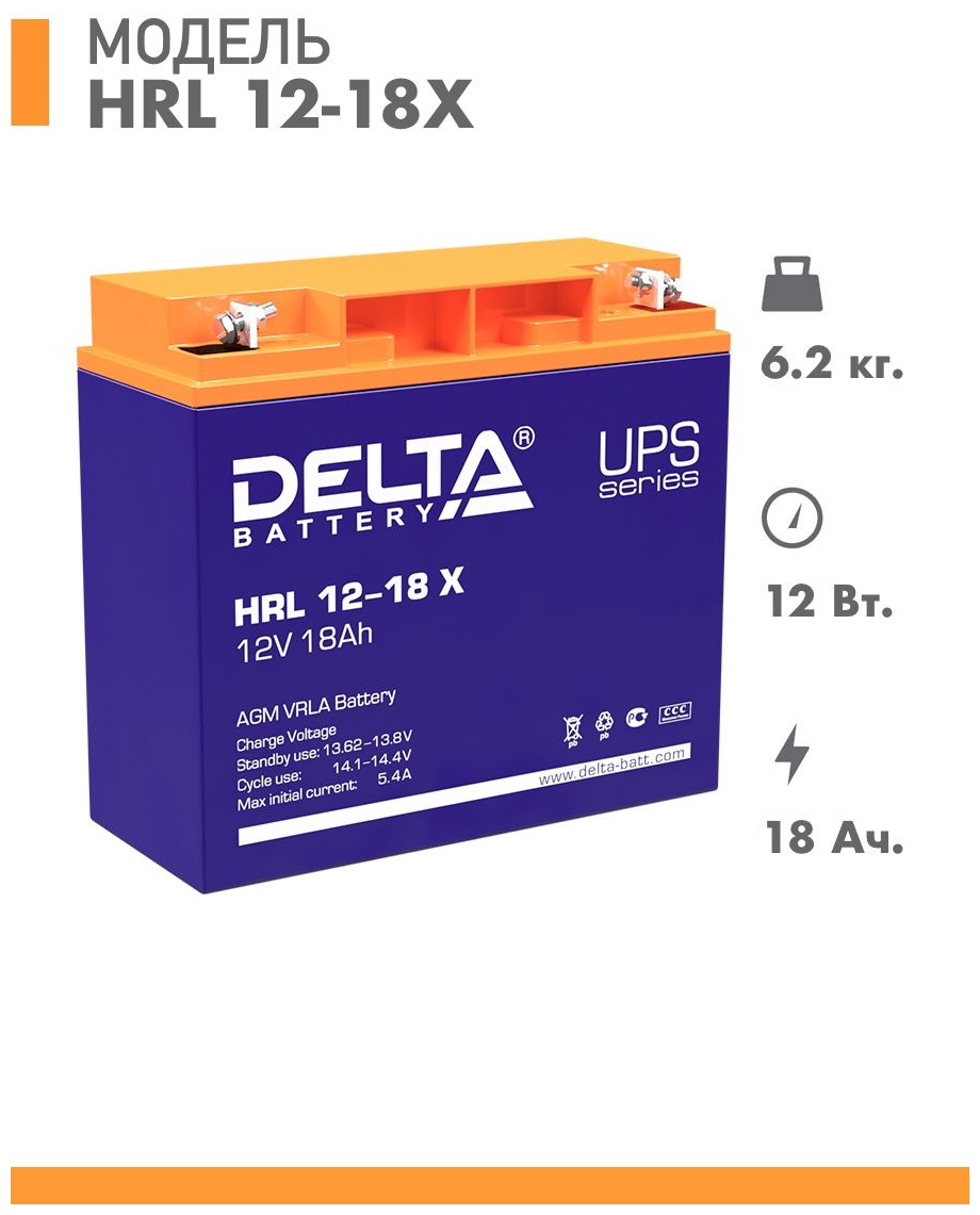 Аккумуляторная батарея Delta HRL 12-18 X (12V / 18Ah)