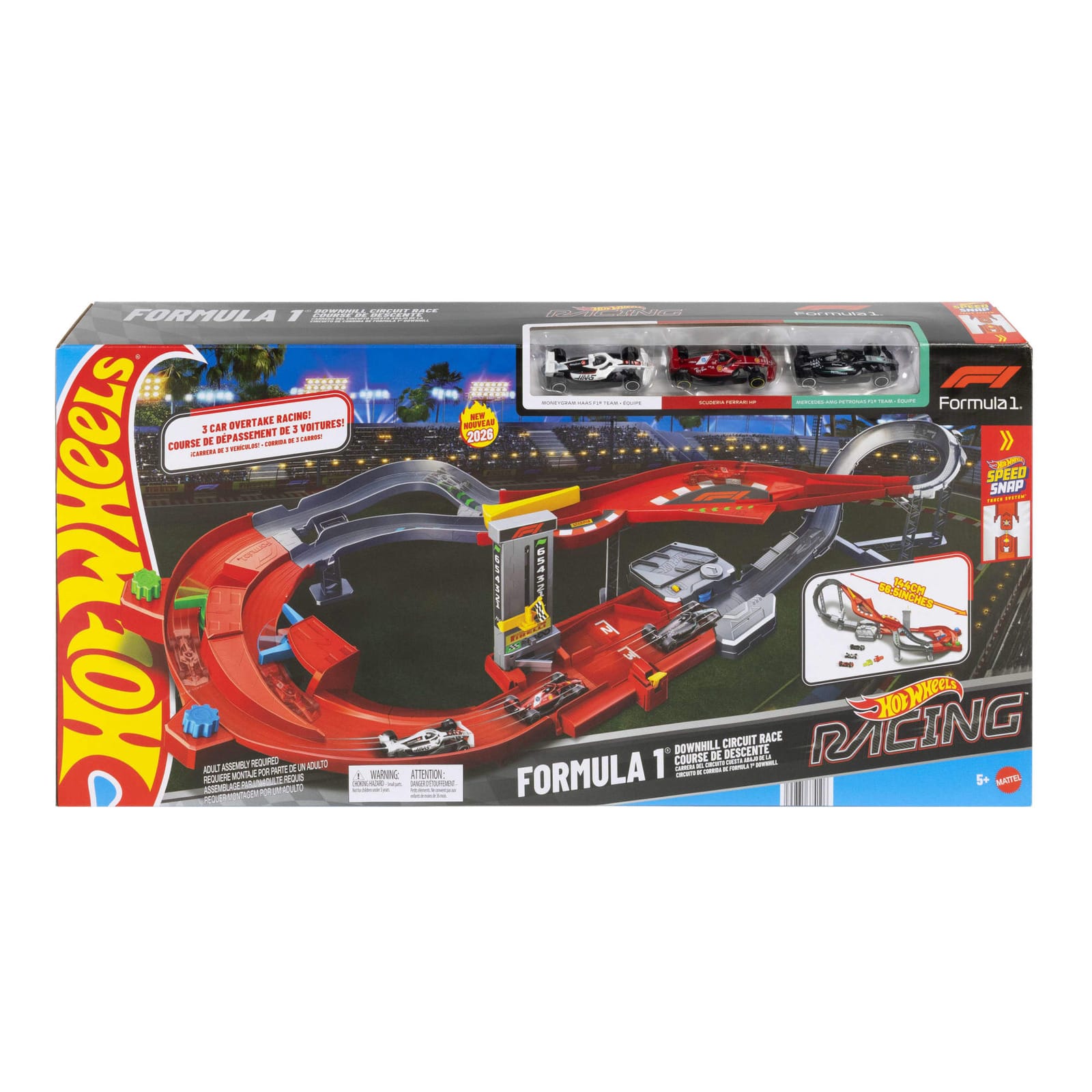 Игрушечный трек Hot Wheels racing формула-1 гонка на подъёме мега трасса восьмёрка, разноцветный, набор с 3 машинками
