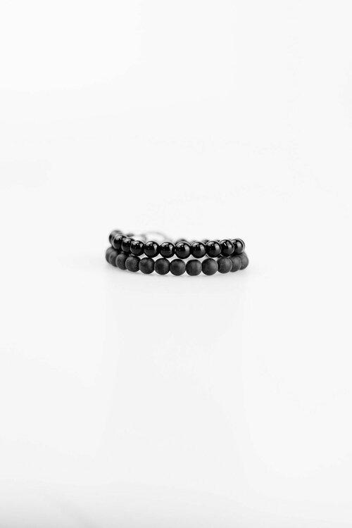 Комплект браслетов, искусственный камень, 2 шт., размер one size, черный