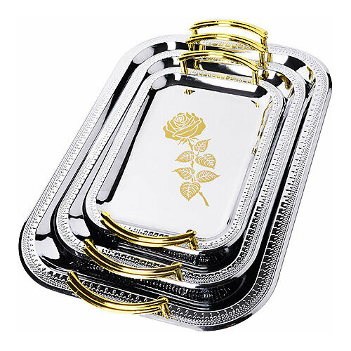 Набор подносов 3 предмета хромированнная нержавеющая сталь ручки пластик Роза 2643₽