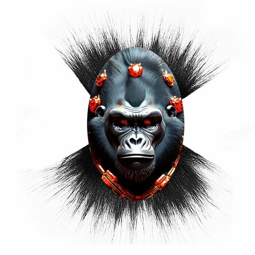 фото Брошь фартоvый брошь горилла(обезьяна) с мехом бижутерия, черно-синий