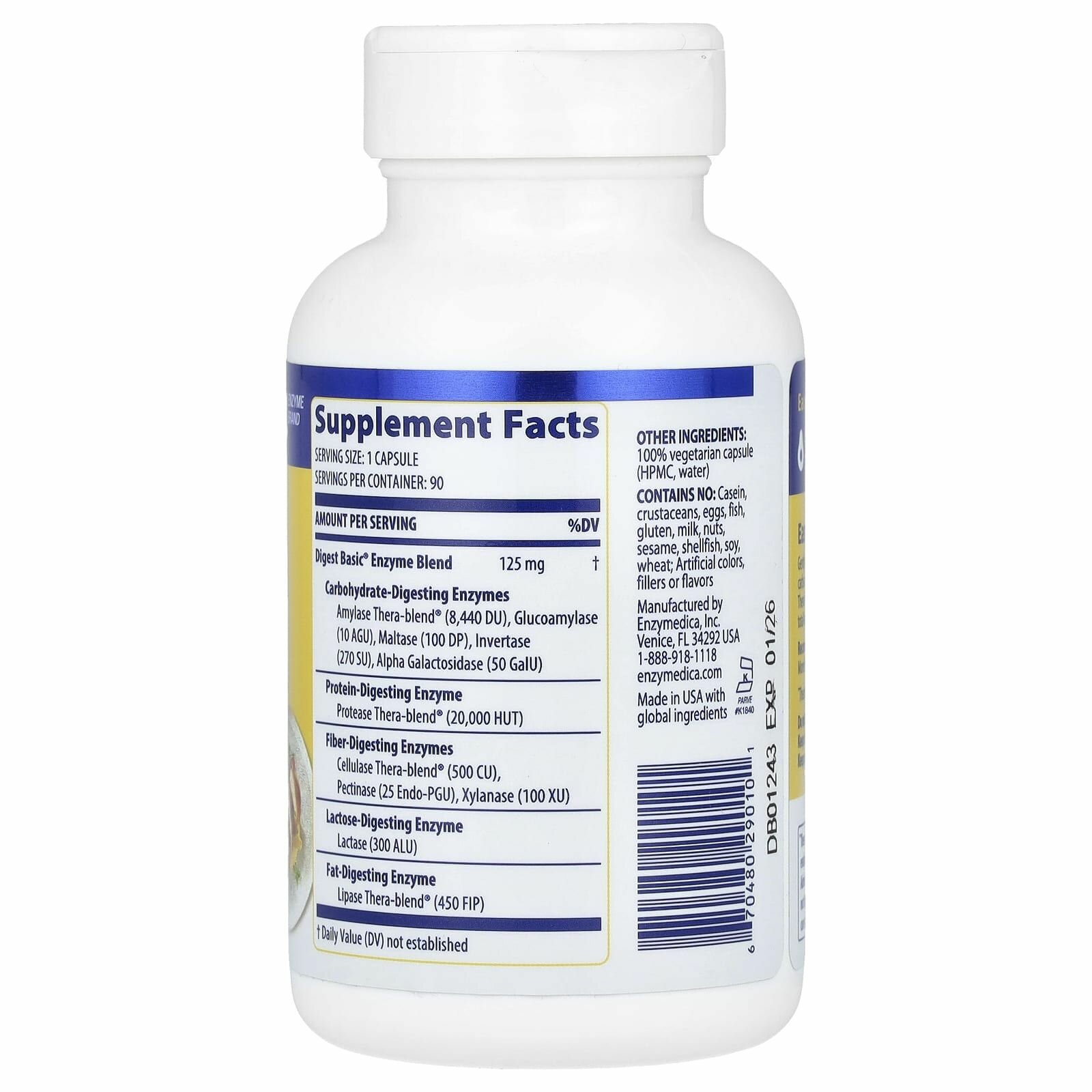 Картинки Enzymedica Ферменты для пищеварения, Digest Basic 90 капсул