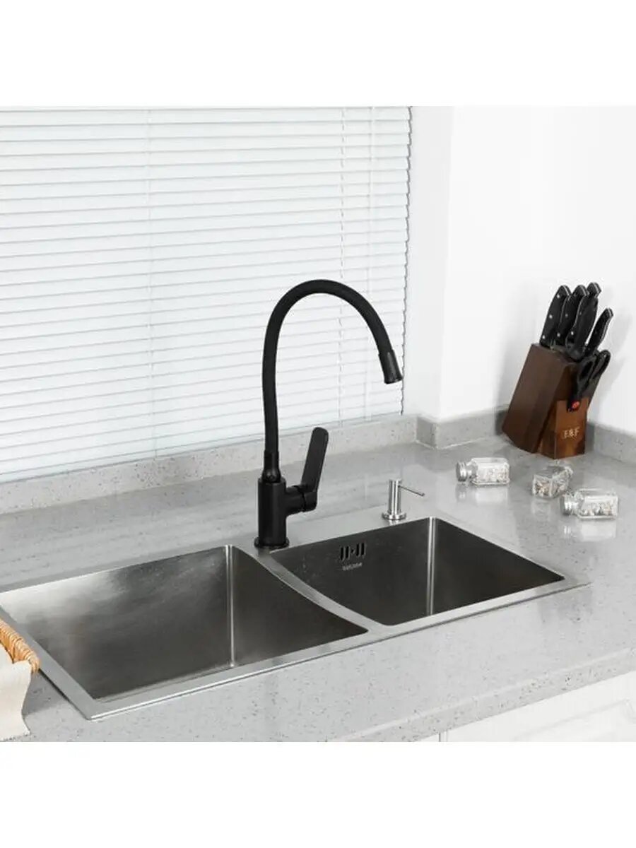 Смеситель для кухни Frap F4462, однорычажный, поворотный излив, черный — фото 1