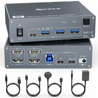 Новый KVM-переключатель с двумя мониторами для ноутбуков и настольных компьютеров 4K при 60 Гц, KCEVE USB C + KVM-переключатель HDMI 2 монитора 2 компьютера с 4 портами USB 3.0, EU Power Plug