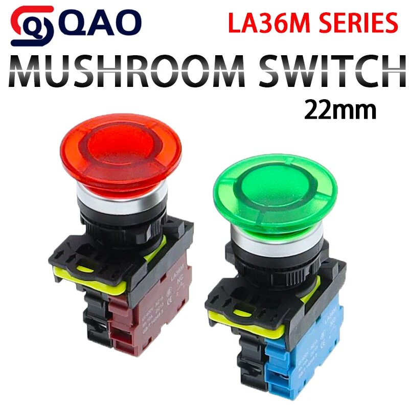 Кнопка мгновенного запуска гриб 22 мм LA36M, Red, 1N01NC, Self-Lock, 220V-380V(220V)