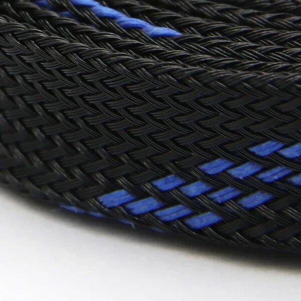 Плетеная кабельная втулка из ПЭТ High Density Braided Sleeving, Black Blue, 2 meters, 6mm