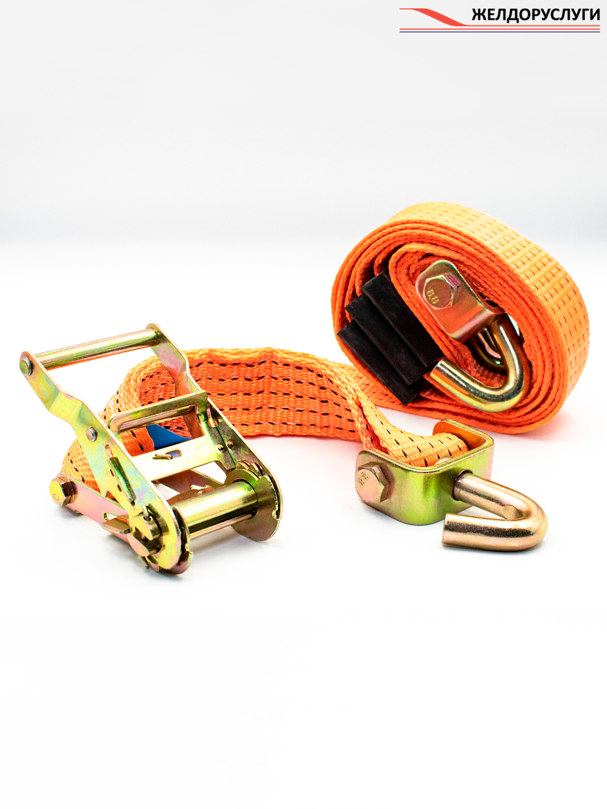 Стяжной ремень с двумя вертлюжными крюками и одним двойным крюком 50мм 3т 3м для крепления автомобилей с накладками