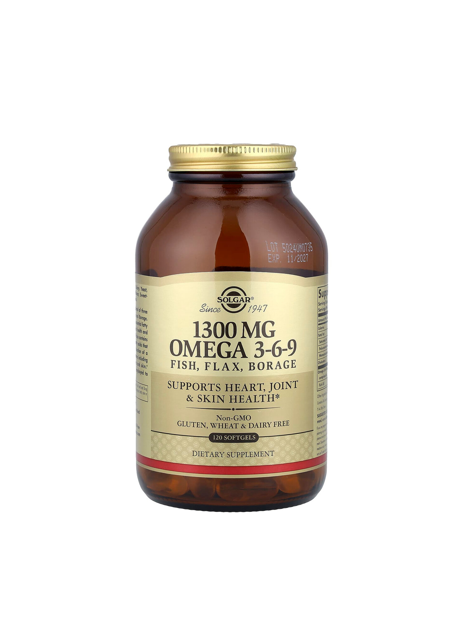 Комплекс жирных кислот Solgar Omega 3-6-9 Fish Flax Borage, 1300мг, 120шт