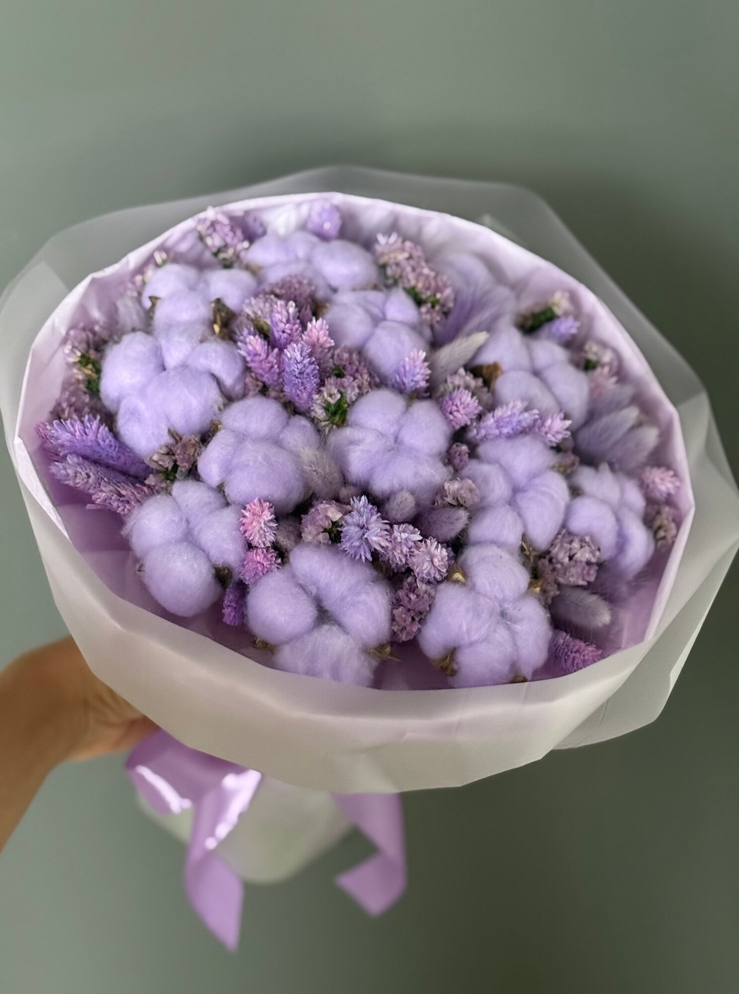 Букет из хлопка лагуруса и статицы сиреневый