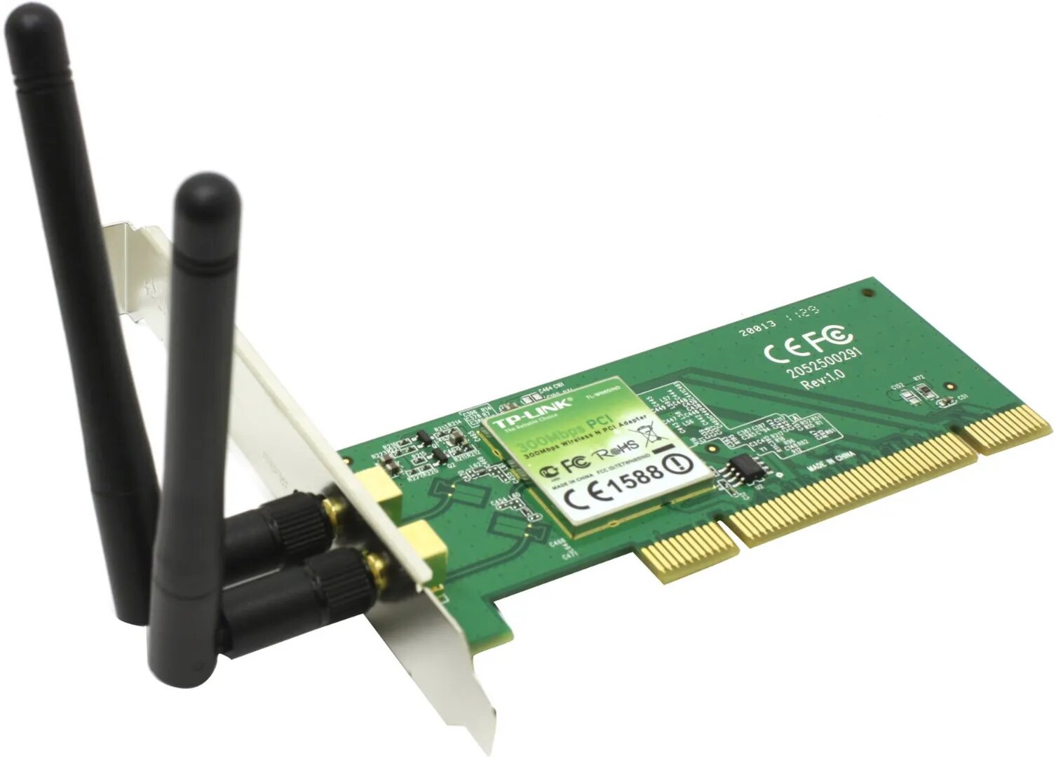 Адаптер беспроводной TP-Link WN851ND, Wi-Fi, PCI, 300 Мбит/с, 2 антенны, чёрный